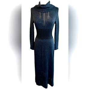 Vintage 70s Wenjilli metallic midnight blue maxidress